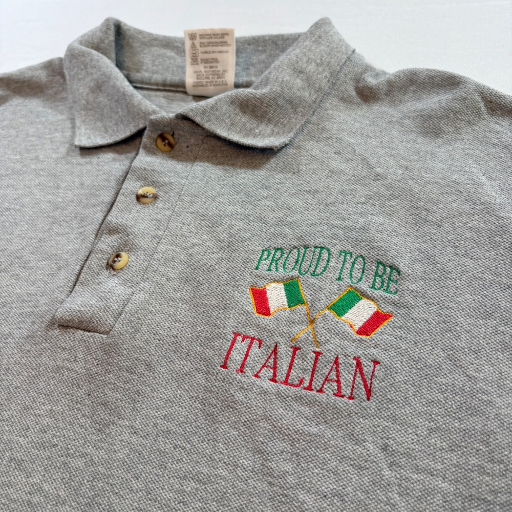 Cotton Deluxe Mens XL Gray Proud To Be Italian Embroidered Polo Short Sleeve